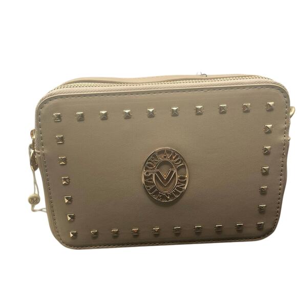 Valentino Orlandi Studded Crossbody Bag V-2023S Taupe Leather Gold Hardware - Picture 1 of 3
